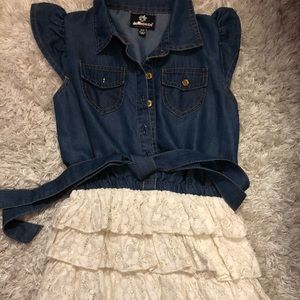 Denim top Romper Lace bottom size 5/6